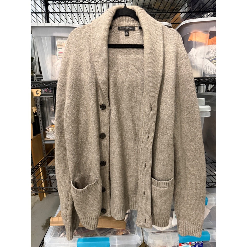 Vintage Banana Republic Mens Shawl Collar Cardigan Sweater Large Cotton Blend